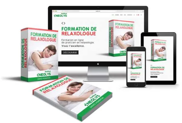 Coffret et écrans de la formation de relaxologue éditée par Neolys