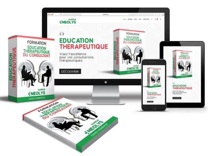 Coffret et écrans de la formation en éducation thérapeutique du consultant éditée par Neolys